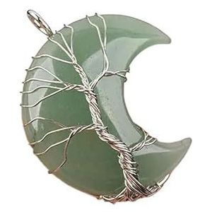 Natuurlijke kristallen hanger draadwikkel grote maan halve maan minerale steen slinger Amethist kwarts ketting for vrouwen cadeau (Color : Green Aventurine)