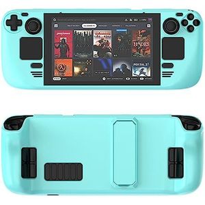 Beschermhoes voor stoomdek met standaard, kleurrijke PC huidvriendelijke beschermhoes voor stoom dek gameconsole, valbestendige hoes met volledige bescherming (lichtblauw)
