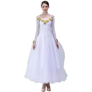 Yhsgscr Professionele balzaalwedstrijdjurken Moderne danskostuums Banket grote swingrok voor dames Nationale standaard danskleding Tango flamencokostuum,Wit,3XL