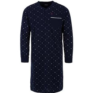 Henry Terre Heren nachthemd lange mouwen opstaande kraag slaapshirt pyjama top maat M-3XL, Donkerblauw, XL