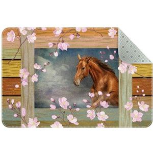 FVQL Vloerkleed voor woonkamer, antislip wasbaar tapijt voor binnen, 89 x 60 cm, bloem houten plank en paard
