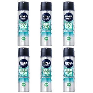 Nivea Men Cool Kick Fresh Antitranspirant spray, 6 x 150 ml, verpakking van 6 stuks