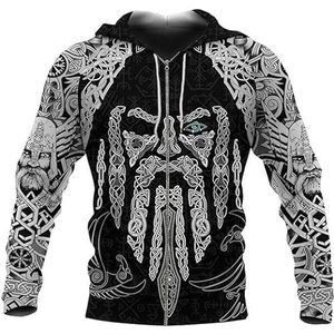 Viking Sweatshirt Hoodie Pullover 3D Geprint Patroon Hoodies Gepersonaliseerde Hip Hop Streetwear Tops Grappige Viking Hoody Unisex Zip Hoodies Cosplay (Color : Color, Size : XXL)