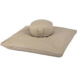 Bodhi Meditatieset, ECO-serie, meditatiemat (Zabuton) & Rondo meditatiekussen, met biologische speltvulling, overtrek van 100% biologisch katoen, meditatieonderlegger en kussen (lichttaupe)
