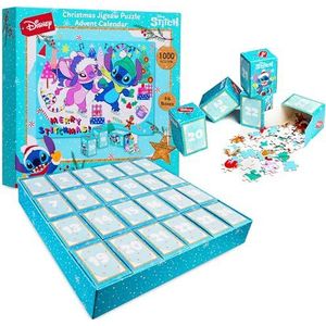 Disney Stitch Adventskalender 2025, puzzel voor volwassenen en kinderen, aftellen Kerstmis, 1000 stukjes, familiespel, cadeau-ideeën