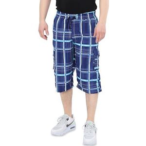 Ben Creek - Heren capri vrijetijdsbroek - bermuda short voor vrije tijd en dagelijks gebruik - korte 3/4 wandelbroek met elastische tailleband - halflange cargo met meerdere zakken QL05, blauw-wit