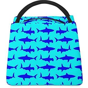 Blauwe Haaien Patroon Grappige Lunch Tas Geïsoleerde Lunchbox Lekvrije Koeltas Tote Handtas Gift Voor Vrouwen Moeder Mannen