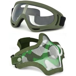 Airsoft masker en bril set: stevig stalen halfgelaatsmasker met verstelbare bril voor CS jacht