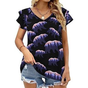Bear Roaming The Forrest Casual tuniek tops ruches korte mouwen T-shirts V-hals blouse T-shirt