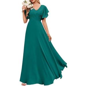 Chiffon bruidsmeisjesjurken voor dames, met split, baljurken, cocktailjurken, grote maten, Turkoois, 44