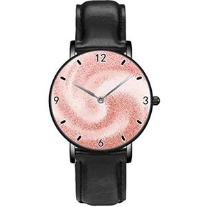 Goud Rose Glitters Swirle Op Roze Persoonlijkheid Business Casual Horloges Mannen Vrouwen Quartz Analoge Horloges, Zwart