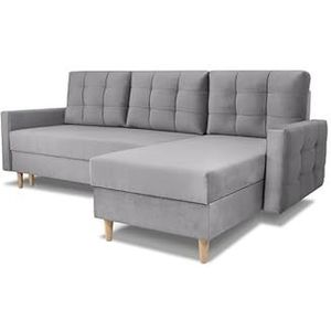 SEELLOO Best ECKSOFA! Moderne hoekbank RAL met slaapfunctie, groot bedvakje, klapbank met binnenvering, maat XXL, Scandinavische stijl, 222 x 145 x 90 cm, lichtgrijs