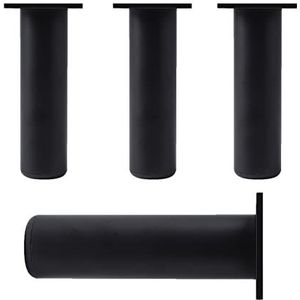 Metalen meubels, voeten, benen 4 stuks ronde tafelpoot, DIY vervangende bankpoten, for bureau, tv-bureau, fauteuil, bed, verstelbare hoogte 0-15 mm, met schroef(Schwarz,20cm/7.9in)