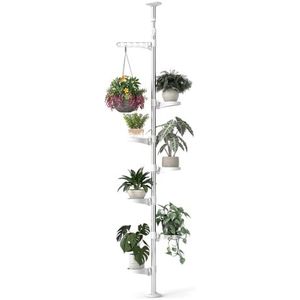 Bamworld Bloemenstandaard van Metaal en Hout - Plantenstandaard met 4 Etages, Plantenrek voor Binnen, Moderne Bloementrap, Bloemenplank voor Woonkamer & Balkon, Zwart