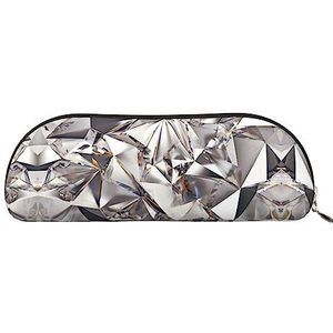 COMAAM Glitter Abstract Diamant Kristal Patroon Lederen Halve Ronde Opbergtas Grote Capaciteit Pen Potlood Tas Geschikt Voor Het Opslag Van Pennen En Cosmetica