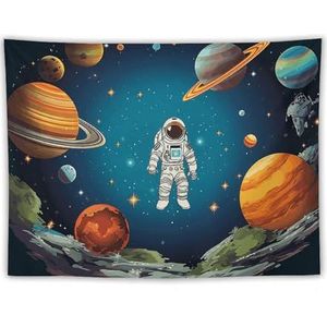 YKUDBN Abstracte kunst wandtapijt, buitenruimte raket astronaut print grote polyester muur opknoping met naadloze haken - ideaal voor thuis, slaapzaal, kantoor