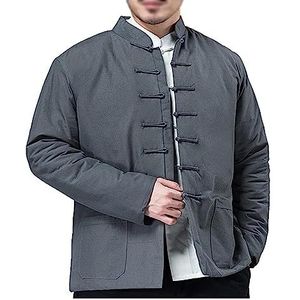 OIFAODAO, Dikke warme katoenen tangpak Winter Tai Chi Uniform Heren Chinese traditionele kleding met lange mouwen, Hanfu-jassen Vechtsportpak,Tai Chi-uniformen(Grijs,3XL 4XL)