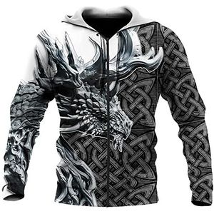 Viking-hoodies Voor Heren Met Ritssluiting,Norse Dragon Tattoo Pullover Straatjas,Unisex 3D Digitale Print Casual Vintage Lange Mouwen Tops Sweatshirt Maat S-5XL