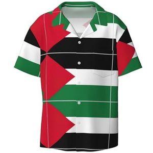 EdWal Palestina Vlag Print Heren Korte Mouw Button Down Shirts Casual Losse Fit Zomer Strand Shirts Heren Jurk Shirts, Zwart, XXL