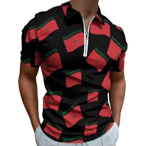 Vlag van Marokko Half Zip-up Polo Shirts Voor Mannen Slim Fit Korte Mouw T-shirt Sneldrogende Golf Tops Tees 2XS