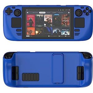 Beschermhoes voor stoomdek met standaard, kleurrijke PC huidvriendelijke beschermhoes voor stoom dek gameconsole, valbestendige hoes met volledige bescherming (donkerblauw)