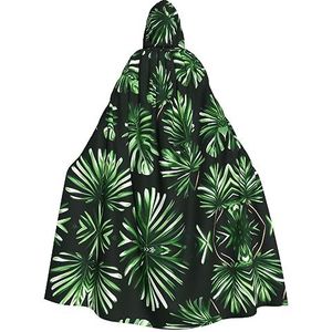 FRGMNT Groene bladeren van palmboom tropische plantenprint mannen mantel met capuchon, volwassen cosplay mantel kostuum, cape Halloween aankleden, capuchon uniform