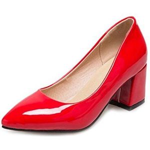 SJJH Elegante pumps voor dames met blokhak en spitse neus voor het werk, rood, 47 EU