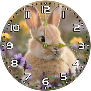 YTYVAGT Wandklok, moderne klokken op batterijen, konijn bloemen madeliefje, ronde stille klok 9.85 inch