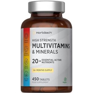 Multivitamin for Men and Women | 450 Vegan Tabletten | Mutlvitaminen en Mineralen met 20+ Essentiële Actieve Voedingsstoffen | Multivitamin & Mineral Tablets | van Horbaach