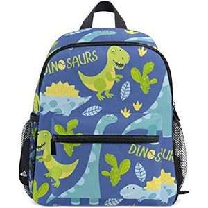 Dinosaurus Kids Rugzakken Blauwe Schooltassen voor Jongens Meisjes, Meerkleurig, Eén maat
