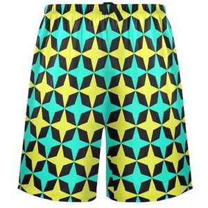 LI ZHI XIN Herenpyjamabroek, korte pyjamabroek, zomer casual shorts, elastische tailleband met trekkoord, rechte losse pasvorm met 2 zakken, S-XXL vierpuntige sterpatroon, Meerkleurig, S