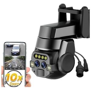 Bewakingscamera, 6MP Dual Lens Camera HD 10X Zoom Buiten PTZ AI Mobiele detectie Intelligente tracking Kleurlicht Nachtzichtmonitoring(6MP Camera No Card)