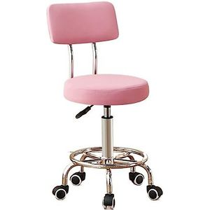 Barkruk Barstoelen Draaistoel Rolling Bar Kruk Op Wielen Thuis Studie Tafel Kruk Met Rug Lederen Zitting In Hoogte Verstelbaar Barkrukken Keukenstoelen (Color : Rosa, Size : Sitting Height 47-55cm)