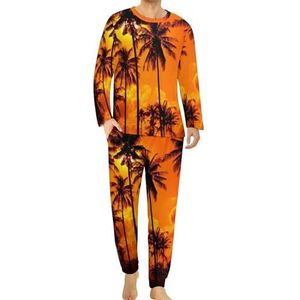 California Palm Trees comfortabele herenpyjama set ronde hals lange mouwen loungewear met zakken XL