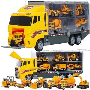 KRUZZEL Vrachtwagen voertuig bouwvoertuigen graafmachine wiellader kipper wals betonmixer vorkheftruck set van 6 speelgoedauto's voor peuters 22481