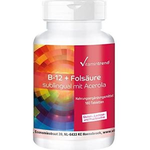 Vitamine B12 met foliumzuur - Vitamine B9 - sublinguaal met acerola - 180 tabletten - ! VOOR 6 MAANDEN ! - veganistisch | Vitamintrend®