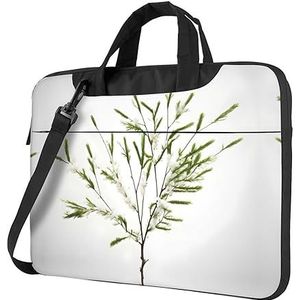 Een paarse pruimenvlinder ultradunne laptoptas, laptoptassen voor bedrijven, geniet van een probleemloze en stijlvolle reis, Witte Natuurlijke Plant Groene Takje (1), 14 inch