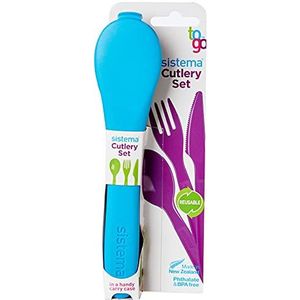 Sistema TO GO draagbare reisbestekset - reisbestek met mes, vork, lepel en opbergkoffer - BPA-vrij plastic - gemengde kleuren - verpakking van 4 stuks