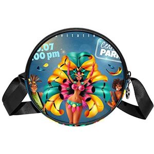 Messenger Bag Braziliaanse Jaarlijkse Carnaval Festival Sprankelende Lichten Danser Muzikanten Crossbody Tas voor Vrouwen Ronde, Meerkleurig, 6.7x6.7x2.3 in, Sling Rugzakken