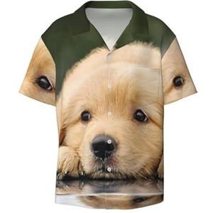 OdDdot Luie hond puppy print heren button down shirt korte mouw casual shirt voor mannen zomer business casual overhemd, Zwart, XXL