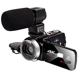 Videocamera Vlogcamera Recorder 48MP Video Camera Nachtzicht 4K Digitale Camcorder Zonnekap Camera Vlog Draaien Touch Screen Fotografie Camcorder(64G SD Card,With Microphone)