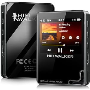 HIFI WALKER H2 Touch MP3-speler met Bluetooth, 2,4-inch touchscreen, HiFi verliesvrij geluid, draagbare audioplayer met 64GB geheugenkaart, uitbreidbaar geheugen tot 512GB