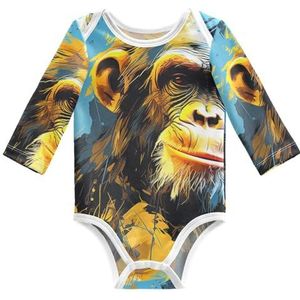 KAAVIYO Abstract kunstwerk, chimpansee babybody met lange mouwen, katoenen bodysuit voor neutrale pasgeborenen, 3-24 maanden, Patroon., 6 Maanden