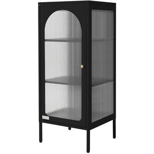 ML-Design vitrinekast 42 x 102,5 x 40 cm zwart smal design met 3 opbergruimtes en 1 deur metalen kast van staal industriële uitstraling boekenkast archiefkast kantoormeubel moderne woonaccessoire
