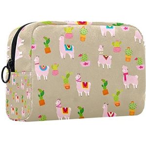 Cosmetische tas voor dames,kleine make-uptas voor portemonnee,Alpaca groene planten Lama,Cosmetische reistas,make-uptasje