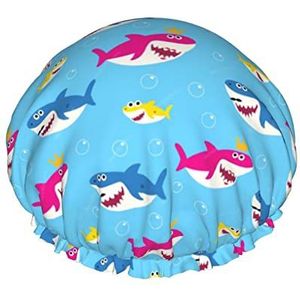 Shark Pattern Herbruikbare Print Douchekap,Dubbele waterdichte badmuts,Dubbele waterdichte badmuts,Nachtmuts