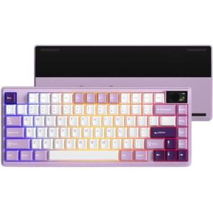 QPSJXN CNC aluminium K75 Pro toetsenbord met drie modi hot-swap schakelaars, flex cups, PCB en DUBURISSANTE Pads (paars)