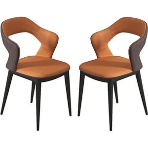 GEIRONV PU lederen eetkamerstoel set van 2, moderne keuken woonkamer lounge toonbank stoelen ergonomische zitting stevige koolstofstalen metalen poten Eetstoelen ( Color : Orange , Size : 80*52*50cm )