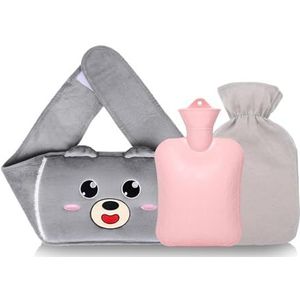 VOTUKU Warmwaterkruik wollig met overtrek en riem, warmwaterzak met zacht pluche, warme warmwaterkruik voor handen, voeten, schouders, nek, buik, knie, taille, rug