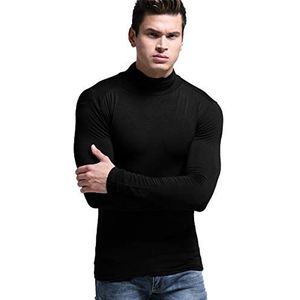Ouruikia Heren lichtgewicht thermische modal basislaag coltrui lange mouwen trui top thermisch ondergoed voor heren herfst winter tops, Zwart, M